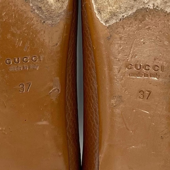 📌SOLD📌 GUCCI 100% AUTHENTIC BROWN LEATHER GOLD INTERLOCKING GG FLATS - Picture 15 of 16
